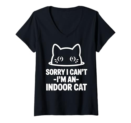 Damen Sorry I Can't I'm An Indoor Cat Guckende Katze Süß T-Shirt mit V-Ausschnitt Damen Sorry I Can't I'm An Indoor Cat Guckende Katze Süß T-Shirt mit V-Ausschnitt von Indoor Cat Excuse Peeking Cat Funny Cat Meme Cute
