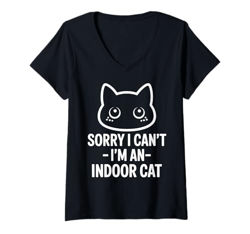 Damen Sorry I Can't I'm An Indoor Cat Guckende Katze Süße lustige Katze T-Shirt mit V-Ausschnitt Damen Sorry I Can't I'm An Indoor Cat Guckende Katze Süße lustige Katze T-Shirt mit V-Ausschnitt von Indoor Cat Excuse Peeking Cat Funny Cat Meme Cute