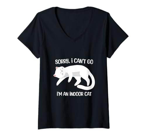 Damen Ich Bin eine Hauskatze Sorry I Can't Go Introvert Lover T-Shirt mit V-Ausschnitt Damen Ich Bin eine Hauskatze Sorry I Can't Go Introvert Lover T-Shirt mit V-Ausschnitt von Indoor Cat Introvert Cat Lover Vibes