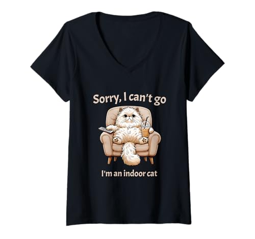 Damen Hauskatze TUT Mir leid, ich kann Nicht introvertiert Werden Humor T-Shirt mit V-Ausschnitt Damen Hauskatze TUT Mir leid, ich kann Nicht introvertiert Werden Humor T-Shirt mit V-Ausschnitt von Indoor Cat Introvert Life Sorry I Can't Go