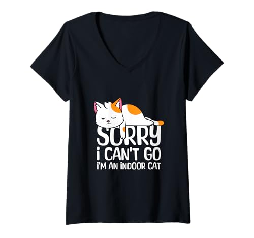 Damen Ich Bin eine Hauskatze Entschuldigung, ich kann Nicht introvertiert Werden Humor T-Shirt mit V-Ausschnitt Damen Ich Bin eine Hauskatze Entschuldigung, ich kann Nicht introvertiert Werden Humor T-Shirt mit V-Ausschnitt von Indoor Cat Introvert Sorry I Can't Go Cat Lover