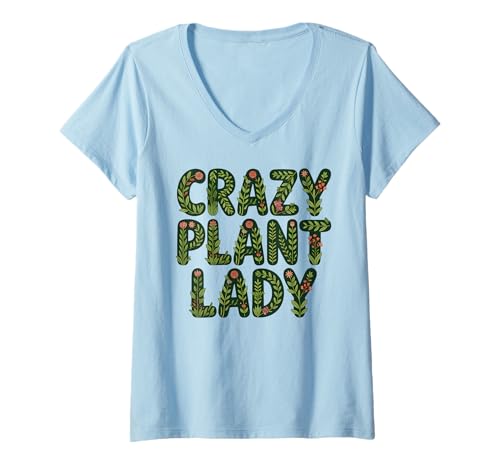 Damen Crazy Plant Lady, botanische, Florale und grüne Ästhetik T-Shirt mit V-Ausschnitt Damen Crazy Plant Lady, botanische, Florale und grüne Ästhetik T-Shirt mit V-Ausschnitt von Indoor Jungle Vibes Succulent Leafy Nature Art