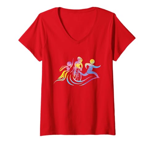 Damen Aquarell Damen Triathlon T-Shirt mit V-Ausschnitt Damen Aquarell Damen Triathlon T-Shirt mit V-Ausschnitt von Indoor Traithon Trilife for Triathletes