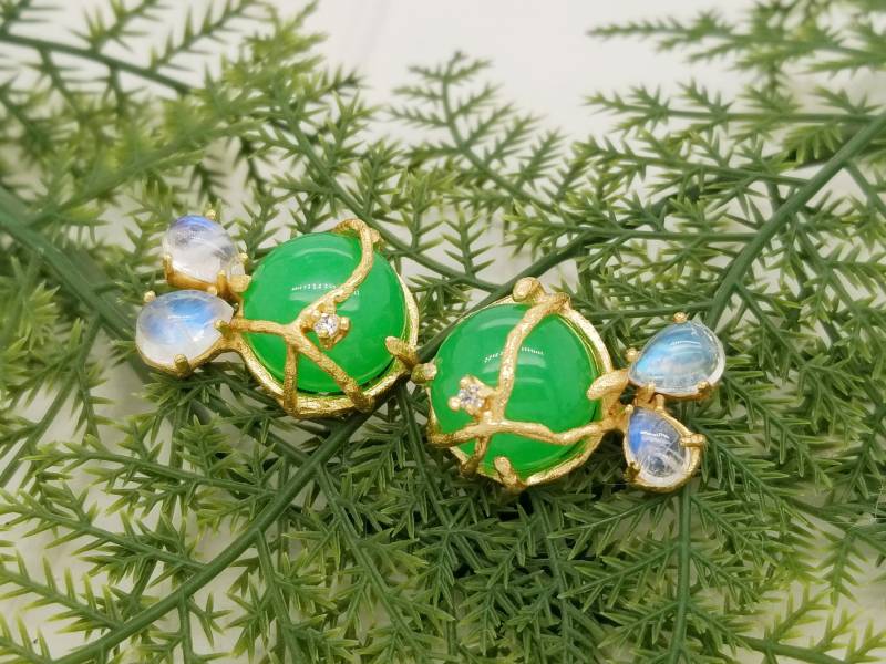 Grüne Achat Regenbogen Mondstein Stud Post Edelstein Ohrringe von IndulgeGems