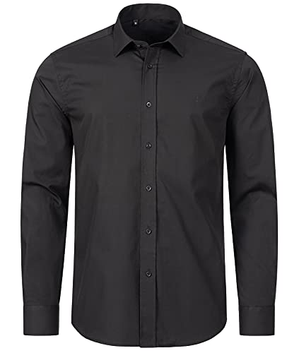 Indumentum Herren Hemd Businesshemd Hemden Langarm Business Hemd Regular Fit Herrenhemd Basic Bügelfrei Männer Hemd Shirt Elegant H-271 Schwarz 2XL von Indumentum