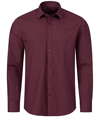 Indumentum Herren Hemd Businesshemd Hemden Langarm Business Hemd Regular Fit Herrenhemd Basic Bügelfrei Männer Hemd Shirt Elegant H-271 Weinrot 2XL von Indumentum