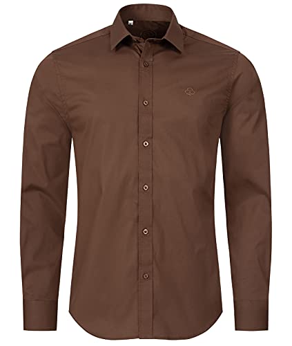 Indumentum Herren Hemd Businesshemd Hemden Langarm Business Hemd Regular Fit Herrenhemd Basic Bügelfrei Männer Hemd Shirt Elegant H-272 Braun 2XL von Indumentum