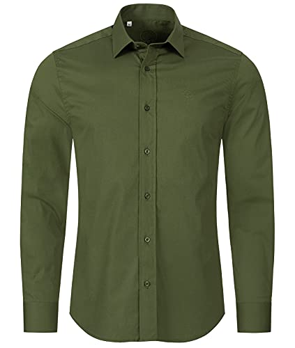 Indumentum Herren Hemd Businesshemd Hemden Langarm Business Hemd Regular Fit Herrenhemd Basic Bügelfrei Männer Hemd Shirt Elegant H-272 Khaki XL von Indumentum