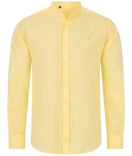 Indumentum Herren Hemd Leinen-Optik Sommer Hemd Herrenhemd Krangelos Leinenhemd Shirt Männer Hemden H-321 Gelb XXL von Indumentum