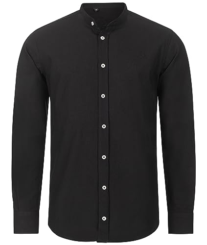 Indumentum Herren Hemd Leinen-Optik Sommer Hemd Herrenhemd Krangelos Leinenhemd Shirt Männer Hemden H-321 Schwarz 3XL von Indumentum