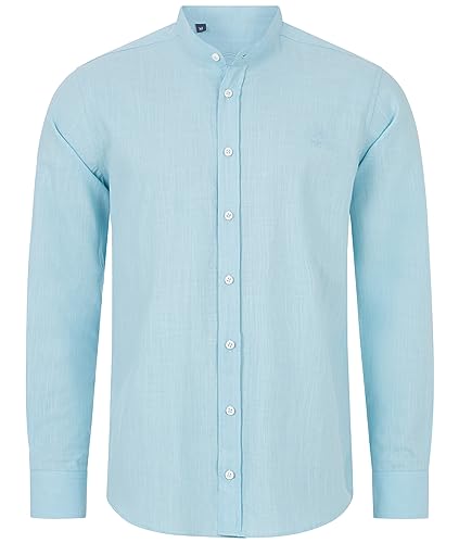 Indumentum Herren Hemd Leinen-Optik Sommer Hemd Herrenhemd Krangelos Leinenhemd Shirt Männer Hemden H-321 Türkis L von Indumentum