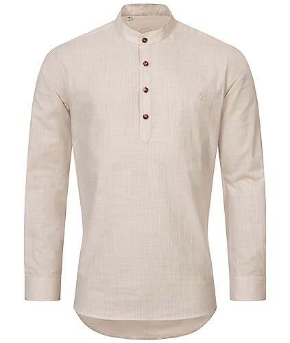 Indumentum Herren Hemd Schlupfhemd Leinenhemd Hemden Langarm Hemd Regular Fit Herrenhemd Basic Sommerhemd Männer Hemd Shirt H-346 Beige 4XL von Indumentum