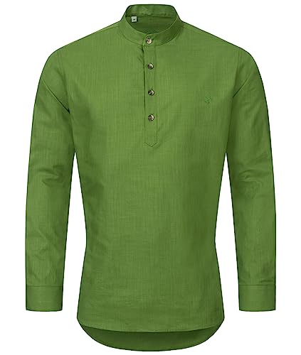 Indumentum Herren Hemd Schlupfhemd Leinenhemd Hemden Langarm Hemd Regular Fit Herrenhemd Basic Sommerhemd Männer Hemd Shirt H-346 Grün 3XL von Indumentum