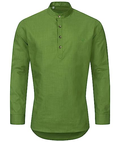 Indumentum Herren Hemd Schlupfhemd Leinenhemd Hemden Langarm Hemd Regular Fit Herrenhemd Basic Sommerhemd Männer Hemd Shirt H-346 Grün L von Indumentum