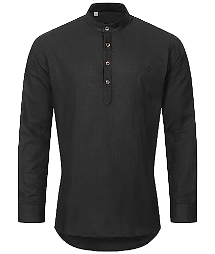 Indumentum Herren Hemd Schlupfhemd Leinenhemd Hemden Langarm Hemd Regular Fit Herrenhemd Basic Sommerhemd Männer Hemd Shirt H-346 Schwarz L von Indumentum