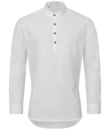 Indumentum Herren Hemd Schlupfhemd Leinenhemd Hemden Langarm Hemd Regular Fit Herrenhemd Basic Sommerhemd Männer Hemd Shirt H-346 Weiß 5XL von Indumentum