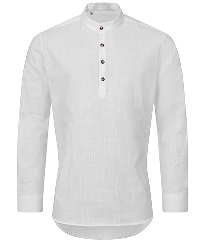 Indumentum Herren Hemd Schlupfhemd Leinenhemd Hemden Langarm Hemd Regular Fit Herrenhemd Basic Sommerhemd Männer Hemd Shirt H-346 Weiß M von Indumentum