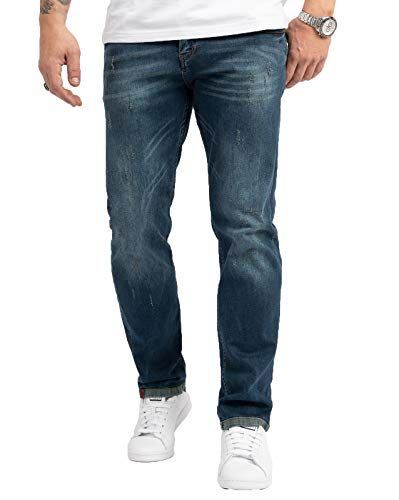 Indumentum Jeans Herren Regular Fit Hose Männer Jeans Hosen Herrenjeans Denim Herrenhose Mens Pant Herrenhose Used-Look Blau IR-504 W29 L32 von Indumentum