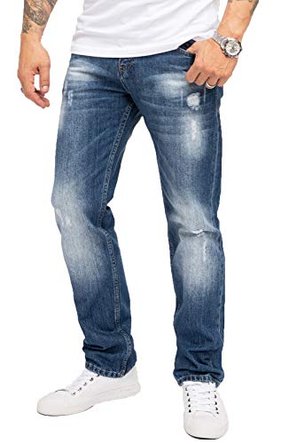 Indumentum Jeans Herren Regular Fit Hose Männer Jeans Hosen Herrenjeans Denim Herrenhose Mens Pant Zerrissene Jeans Destroyed-Look Blau IR-501 W29 L30 von Indumentum