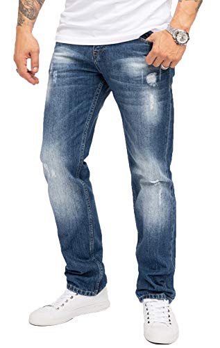 Indumentum Jeans Herren Regular Fit Hose Männer Jeans Hosen Herrenjeans Denim Herrenhose Mens Pant Zerrissene Jeans Destroyed-Look Blau IR-501 W29 L32 von Indumentum