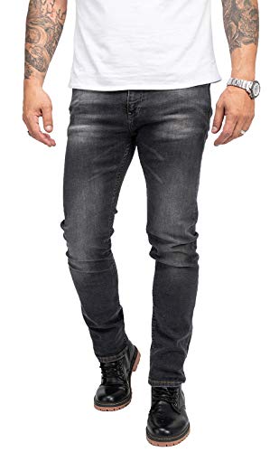 Indumentum Jeans Herren Slim Fit Hose Stretch Männer Jeans Hosen Herrenjeans Denim Herrenhose Mens Pant Stretchjeans Laser-Effekt Anthrazit IS-302 W30 L32 von Indumentum