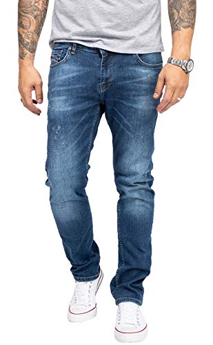 Indumentum Jeans Herren Slim Fit Hose Stretch Männer Jeans Hosen Herrenjeans Denim Herrenhose Mens Pant Stretchjeans Used Look Blau IS-301 W29 L30 von Indumentum