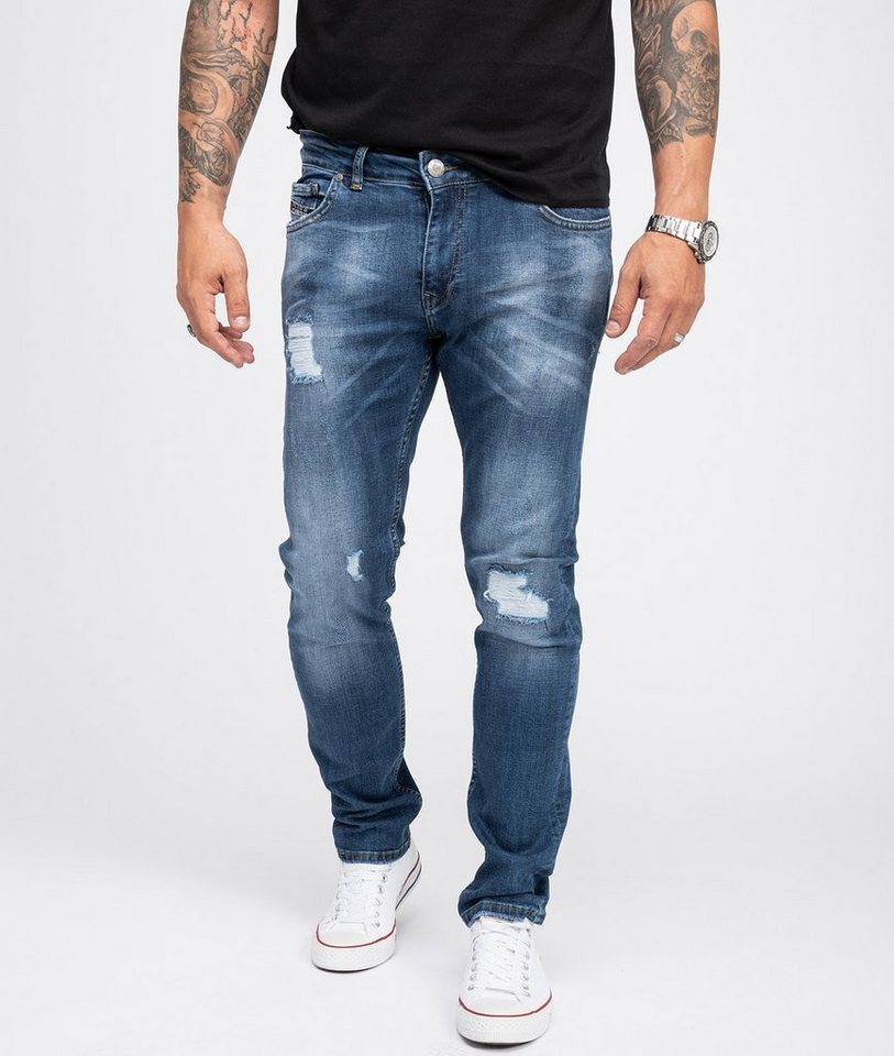 Indumentum Slim-fit-Jeans Herren Jeans Stonewashed Blau IS-304 von Indumentum