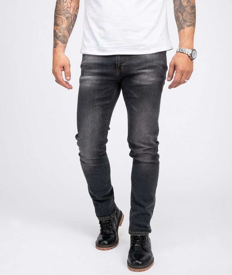 Indumentum Slim-fit-Jeans Herren Jeans Stonewashed Dunkelgrau IS-302 von Indumentum