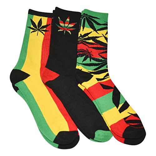 Mens Marijuana Leaf Socks Rasta Multicolored 3 Pairs, Size 6-12.5 von Industry X