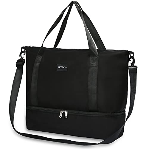 Reisetasche für Damen, Weekender Übernachtungstaschen mit Schuhfach, Handgepäck für Sport, Fitnessstudio, Tragetaschen, Schwarz von Ineetatu