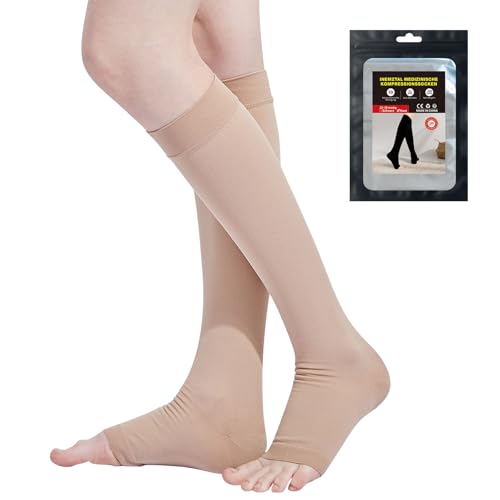 InemzTal Kompressionsstrümpfe Damen und Herren,20-30 mmHg,Kniestrümpfe,Offene Spitze Abgestufte Unterstützung Stützstrümpfe für Radsport, Laufen,Krampfadern Ödeme Flug von InemzTal