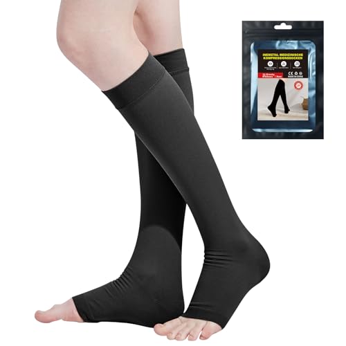 InemzTal Kompressionsstrümpfe Damen und Herren,20-30 mmHg,Kniestrümpfe,Offene Spitze Abgestufte Unterstützung Stützstrümpfe für Radsport, Laufen,Krampfadern Ödeme Flug von InemzTal