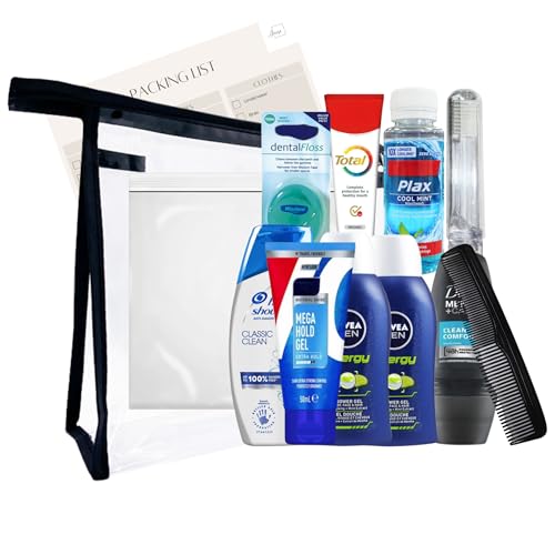 Herren Reise-Toilettenartikel-Set – TSA-zugelassenes Kulturbeutel mit Reisegrößen-Essentials – kompaktes Kulturbeutel für Männer mit Kulturbeutel für Urlaub, Business, Camping von Inese