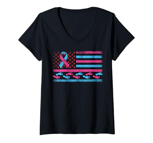 Damen Amerikanische Flagge Schwangerschaft und Verlust von Säuglingen T-Shirt mit V-Ausschnitt Damen Amerikanische Flagge Schwangerschaft und Verlust von Säuglingen T-Shirt mit V-Ausschnitt von Infant Loss Awareness United