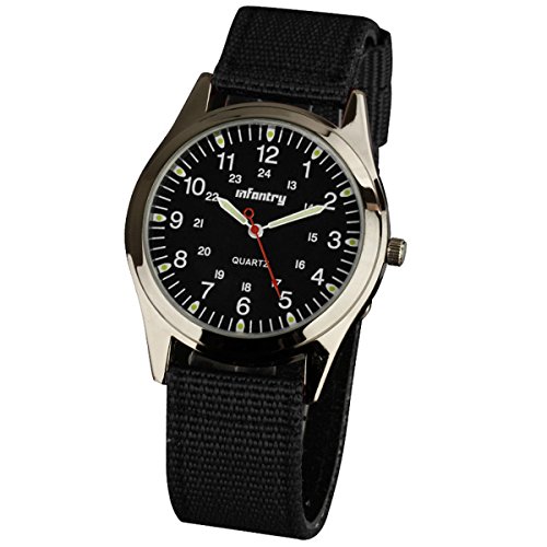 Infantry IN-018-BLK-N Herren Analoges Quarzwerk Armbanduhr Uhren Fliegeruhren Outdooor Analog Quarzuhr Schwarz Nylon Armband von Infantry