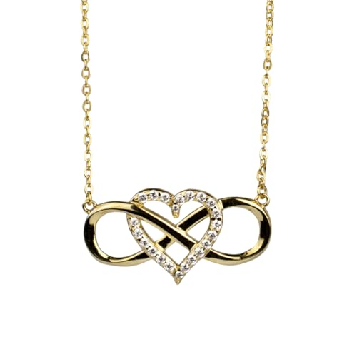 Infinity - Herzkette für Sie in 925er Silber, verziert mit funkelnden Zirkonia (Silber, 42-45cm Länge) inklusive Verpackung (Gold) von Infinity Flowerbox