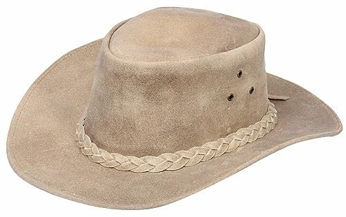 Australian Camel Western Style Cowboy Outback Aussie Buschhut aus echtem Wildleder von Infinity Leather
