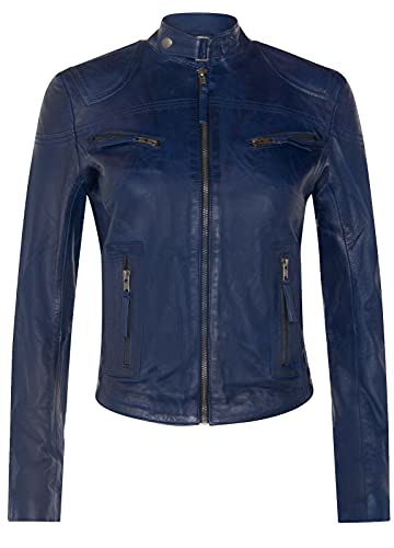 Damenjacke 100% Echtleder Slim Fit Klassischer Ausschnitt Blau S von Infinity Leather