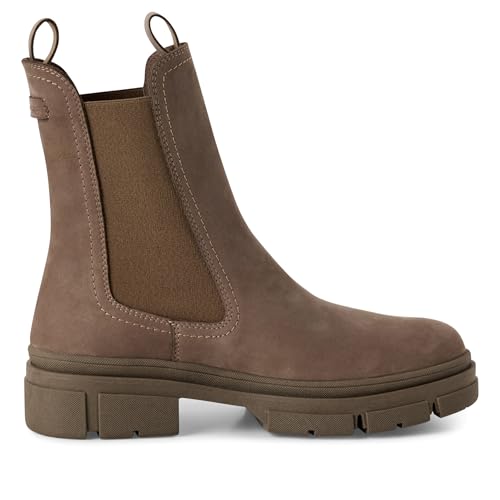 Dune Damen Klassische Chelsea-Stiefeletten aus Leder in Taupe Braun Zum Hineinschlüpfen von Infinity Leather