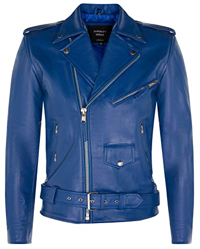 Herren Leder Blau Brando Motorradfahrer Rock Motorrad Kuhfell M von Infinity Leather