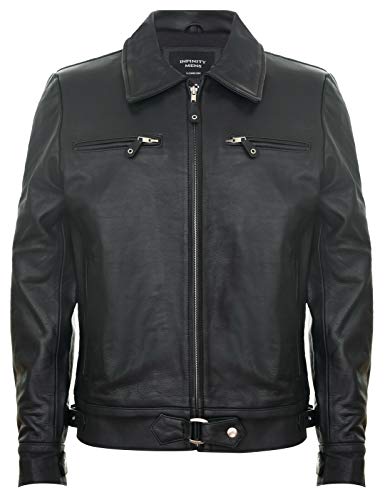 Herren Smart Classic Kragen Schwarz 100% Leder Harrington Stylish Motorradfahrer Fashion Jacke 2XL von Infinity Leather