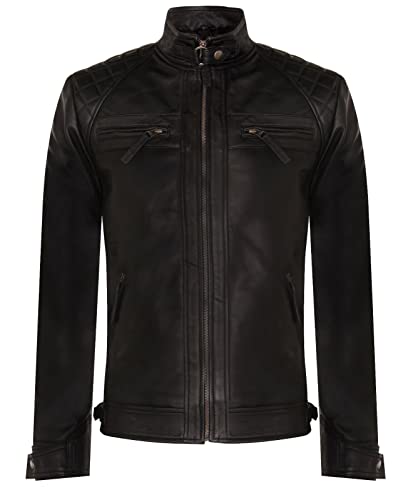 Herren Vintage Retro Steppjacke Echt Nappa Leder Jacke, Schwarz , XXL von Infinity Leather