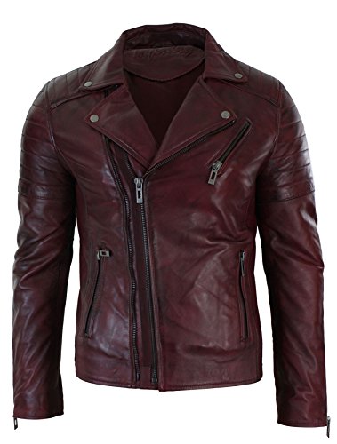 Herrenjacke 100% Echtleder Schwarz Braun Retro Vintage Design Biker Still Eng Tailliert (XXL, Burgund) von Infinity Leather