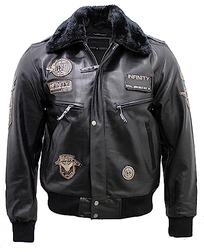 Infinity Herren Bomberjacke aus leder Flug schwarzem Rindsleder 3XL von Infinity Leather