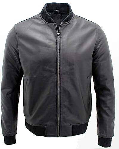 Infinity Herren Retro Schwarz Varsity 100% Nappaleder Bomberjacke 2XL von Infinity Leather