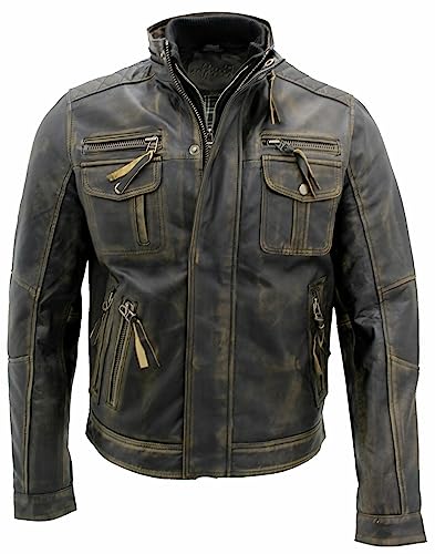 Infinity Herren Schwarz warmen Jahrgang Brando Bikerjacke aus Leder 2XL von Infinity Leather