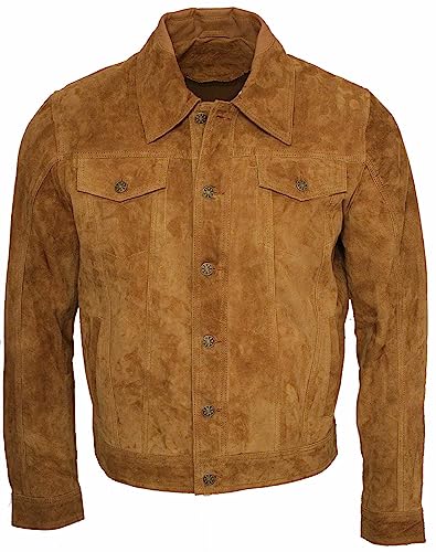 Infinity Herren Trucker Bräunen Ziegenvelours Leder Hemd Jeans Jacke 2XL von Infinity Leather