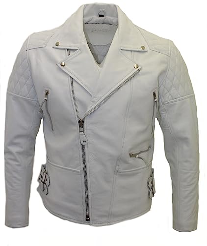 Infinity Herren Weiß Biker Echtes Rindsleder Lederjacke XL von Infinity Leather