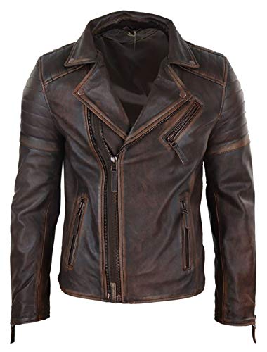 Infinity Herrenjacke 100% Echtleder Schwarz Braun Retro Vintage Design Biker Still Eng Tailliert - braun-rot L von Infinity Leather