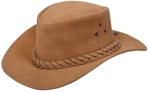 Infinity Leather Australischer Bräunen Cowboy-Outback-Western-Stil aus echtem Wildleder, Aussie Buschhut Infinity Leather Australischer Bräunen Cowboy-Outback-Western-Stil aus echtem Wildleder, Aussie Buschhut von Infinity Leather